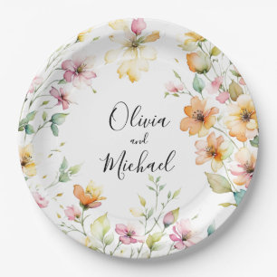 Hübsch Boho Orange Pink Aquarell Wildblumen Pappteller