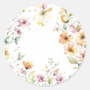 Hübsch Boho Orange Pink Aquarell Wildblumen Runder Aufkleber
