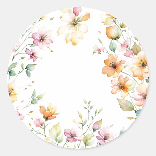 Hübsch Boho Orange Pink Aquarell Wildblumen Runder Aufkleber (Vorderseite)