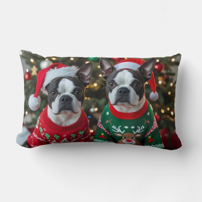 Hübsch Boston Terrier Weihnachten Lendenkissen (Vorderseite)