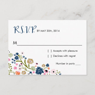 Hübsch Bouquet Floral | R S V P Replik Card Navy RSVP Karte