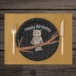 Hübsch Brown Birthday Owl Crystal Necklace Black Pappteller