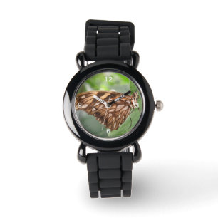 Hübsch Brown Butterfly Glitzern Watch Armbanduhr