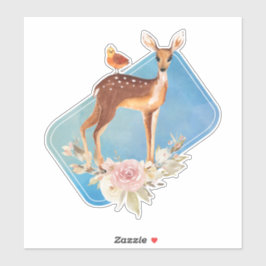 Hübsch Brown Fawn with Bird and Rose Aufkleber