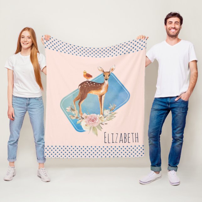 Hübsch Brown Fawn with Bird and Rose Fleecedecke (Beispiel)