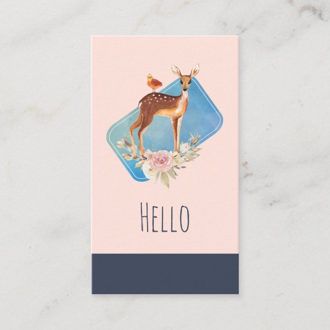 Hübsch Brown Fawn with Bird and Rose Visitenkarte (Vorderseite)