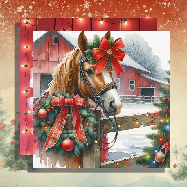 Hübsch Brown Horse in Red Bow Weihnachten (Von Creator hochgeladen)