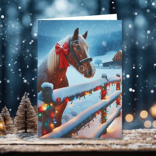 Hübsch Brown Horse mit Bow Weihnachten Karte