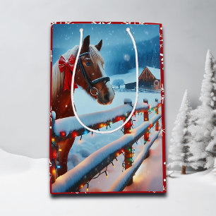 Hübsch Brown Horse mit Bow Weihnachten Personalisi Mittlere Geschenktüte