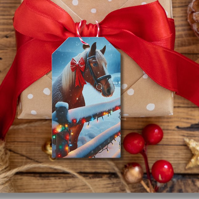 Hübsch Brown Horse mit Bow Weihnachten zu und von Geschenkanhänger (Von Creator hochgeladen)