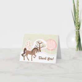 Hübsch Brown Horse Snowy Pink Winter Vielen Dank Dankeskarte