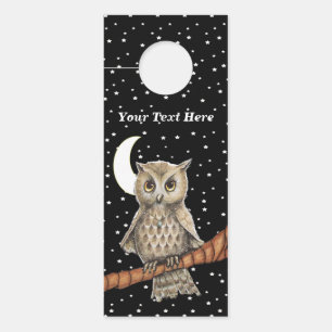 Hübsch Brown Owl Branch Moon Stars Black Sky Türanhänger