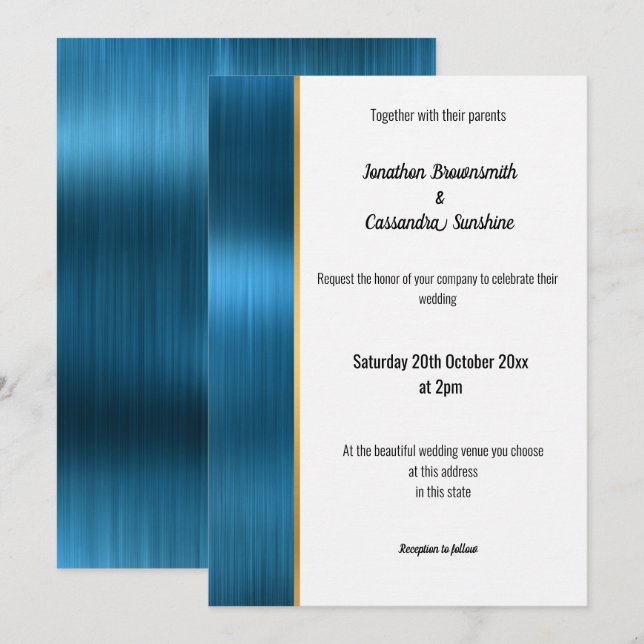 HÜBSCH BRUSHED AQUAMARIN GOLD 2 TRIM EINLADUNG (Vorne/Hinten)