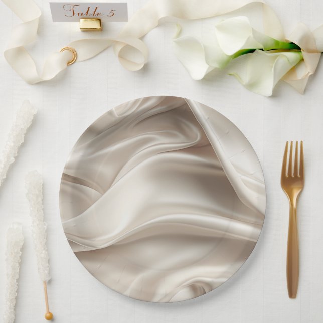 Hübsch Champagne Gold Romantische Imitats Satin We Pappteller (Hochzeit)