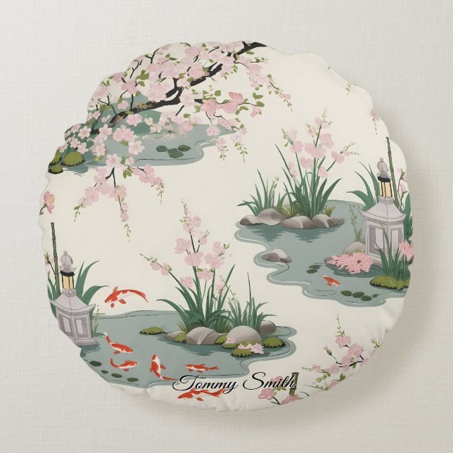 Hübsch Cherry Blossom Blumenarm Rundes Kissen (Vorderseite)