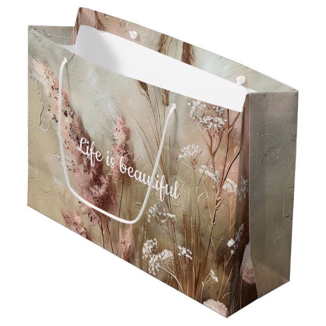 Hübsch Chic Beige Blush Boho Brautparty Große Geschenktüte (Vorderseite Schrägansicht)