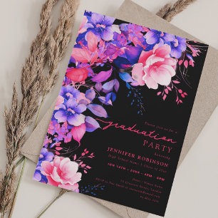 Hübsch Chic Lila Garden Blumen Abschluss Schwarz Einladung