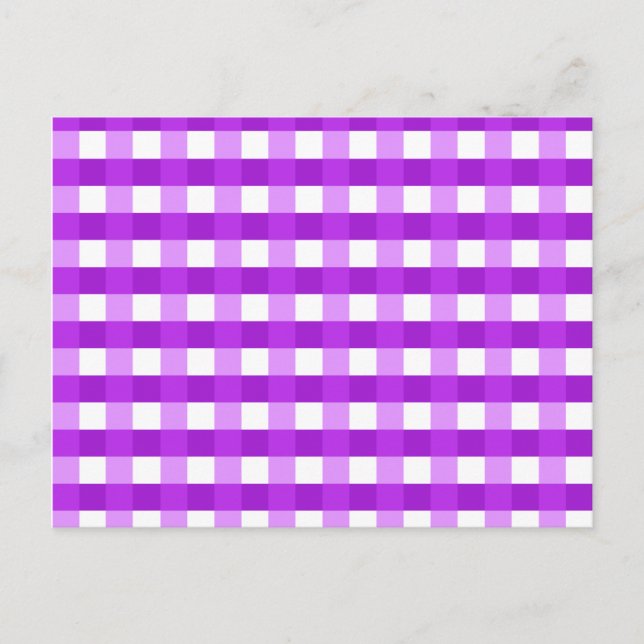 Hübsch Chic Lila Gingham Checked Fabric Muster Postkarte (Vorderseite)