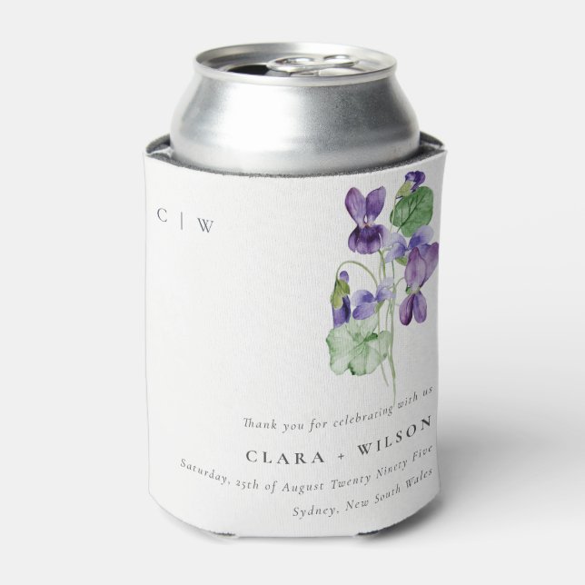 Hübsch Chic Monogram Violet Floral Bunch Hochzeit Dosenkühler (Kanne Vorderseite)