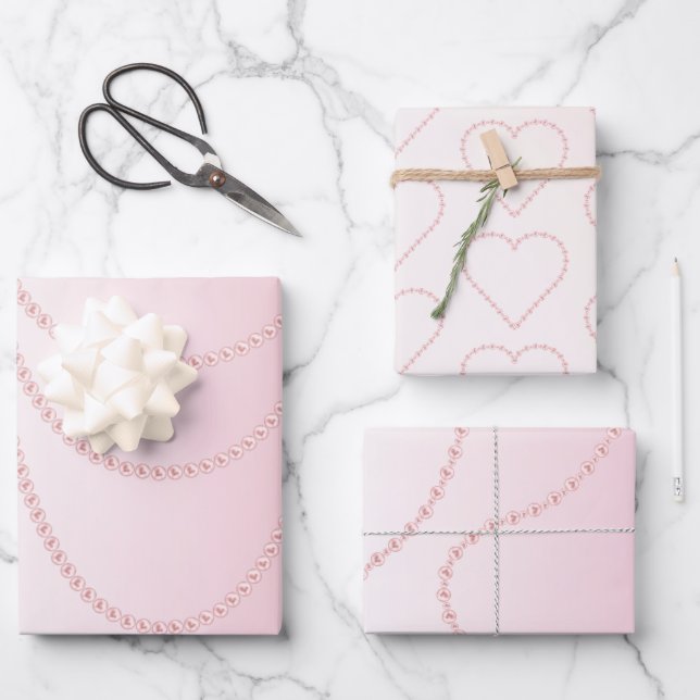 Hübsch Chic Pink Pearls Brautparty Geschenkpapier Set (Vorderseite)