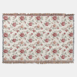 Hübsch Chic Rote Creme Blumen  Decke