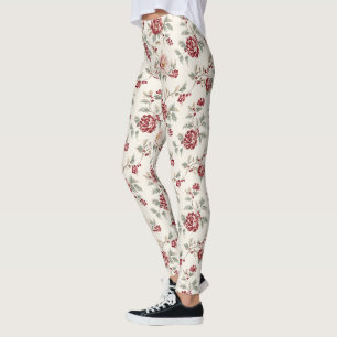 Hübsch Chic Rote Creme Blumen Leggings