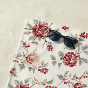 Hübsch Chic Rote Creme Blumen Strandtuch