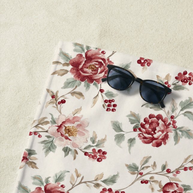 Hübsch Chic Rote Creme Blumen  Strandtuch (Beispiel)