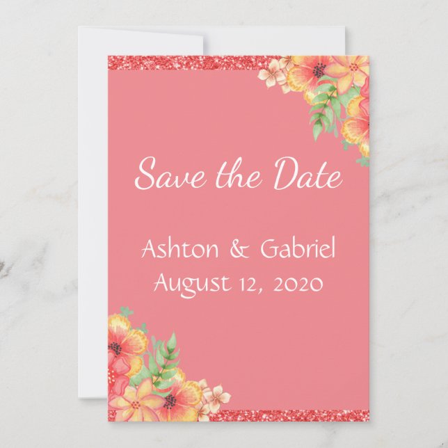 Hübsch Coral Floral Pink Save The Date (Vorderseite)