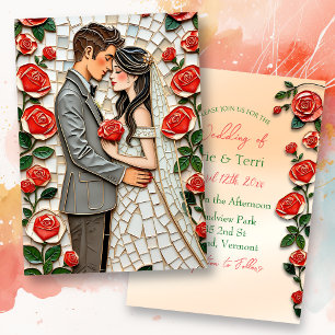 Hübsch Coral Rose Mosaik Mr. and Mrs. Wedding Einladung