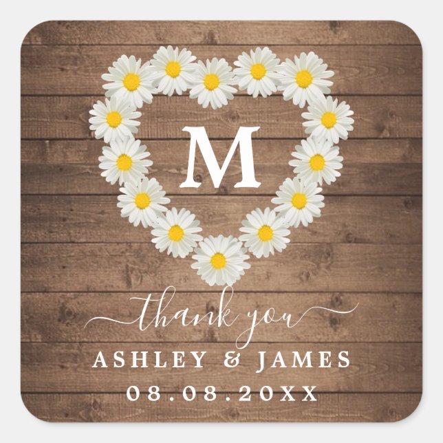 Hübsch Daisies Monogram Wedding Vielen Dank Quadratischer Aufkleber (Vorderseite)