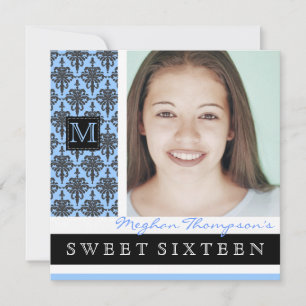Hübsch Damask Monogramm Sweet 16 Party Einladung