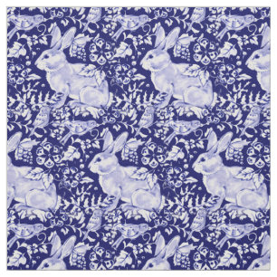 Hübsch Dark Blue & White Rabbit Bird Dedham Delft Stoff