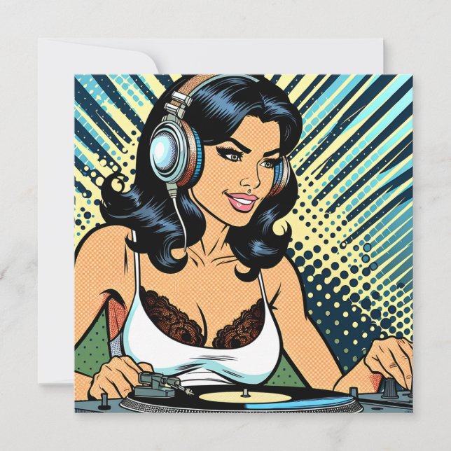 Hübsch Deejay Jamming Pop Art Feiertagskarte (Vorderseite)