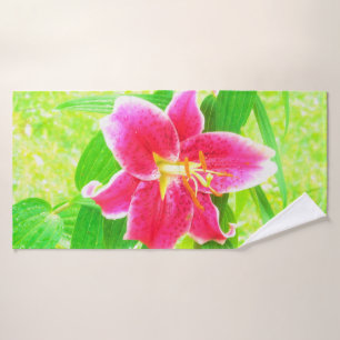 Hübsch Deep Pink Stargazer Liuon on Lime Green Badehandtuch
