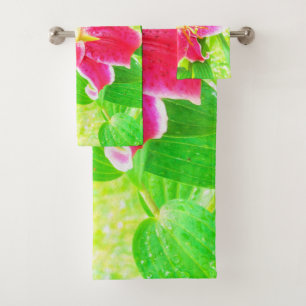 Hübsch Deep Pink Stargazer Liuon on Lime Green Badhandtuch Set