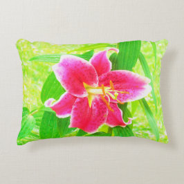 Hübsch Deep Pink Stargazer Liuon on Lime Green Dekokissen