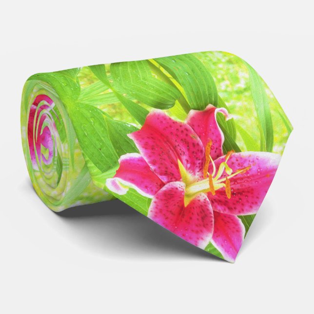 Hübsch Deep Pink Stargazer Liuon on Lime Green Krawatte (Gerollt)