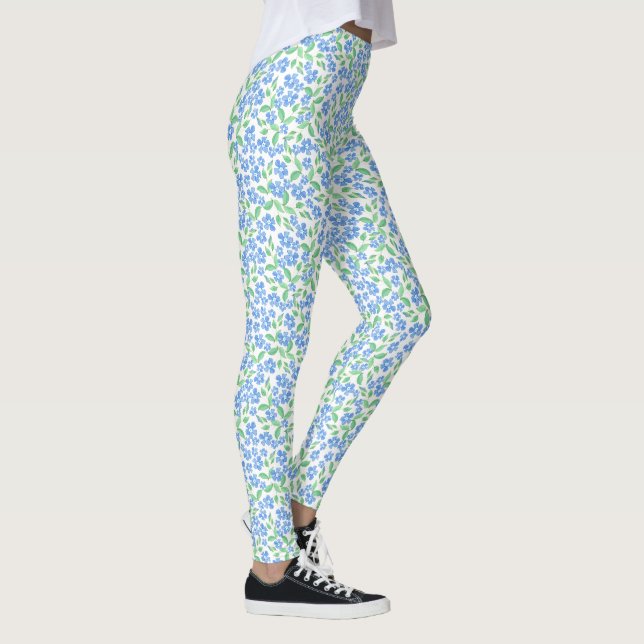 Hübsch Ditsy Blue Green Periwinkle Floral Leggings (Rechts)
