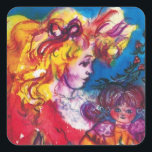 HÜBSCH DOLL QUADRATISCHER AUFKLEBER<br><div class="desc">Farbenfrohe,  wunderschöne antike Puppe,  Weihnachtsschmuck mit einem kleinen blonden Mädchen,  originelle Aquarellmalerei von Bulgan Lumini (c).</div>