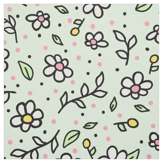 Hübsch Doodle Daisy Blume Niedlich Girly Pattern Stoff (Muster)