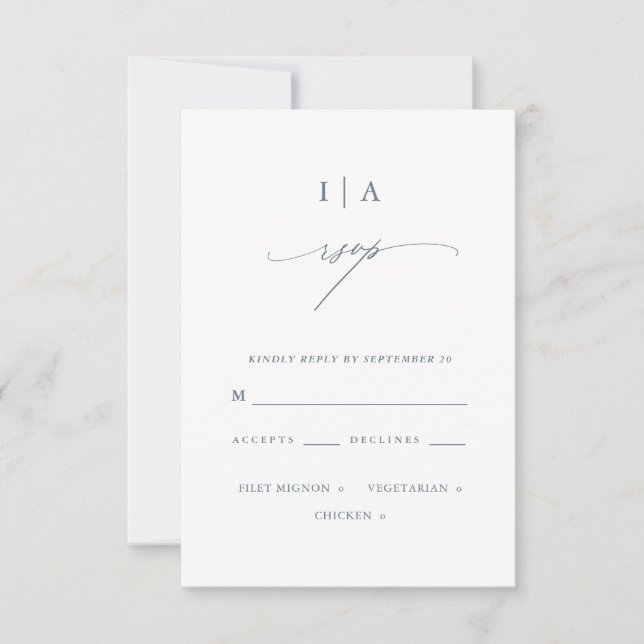 Hübsch Dusty Blue Monogram Wedding Rsvp Karte (Vorderseite)