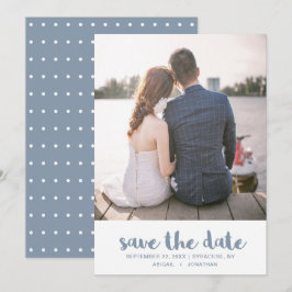 Hübsch Dusty Blue Polka Dots Foto Hochzeit Save The Date