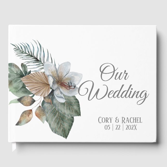 Hübsch Earth Tone Boho Bouquet Wedding Guestbook Gästebuch (Vorderseite)