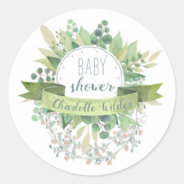 Hübsch Eukalyptus Floral Vines Baby Duschschule Runder Aufkleber
