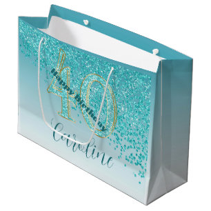 Hübsch Falling Aquamarin Blue Glitzer 40. Geburtst Große Geschenktüte