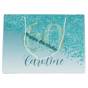 Hübsch Falling Aquamarin Blue Glitzer 60. Geburtst Große Geschenktüte