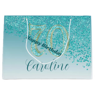 Hübsch Falling Aquamarin Blue Glitzer 70. Geburtst Große Geschenktüte