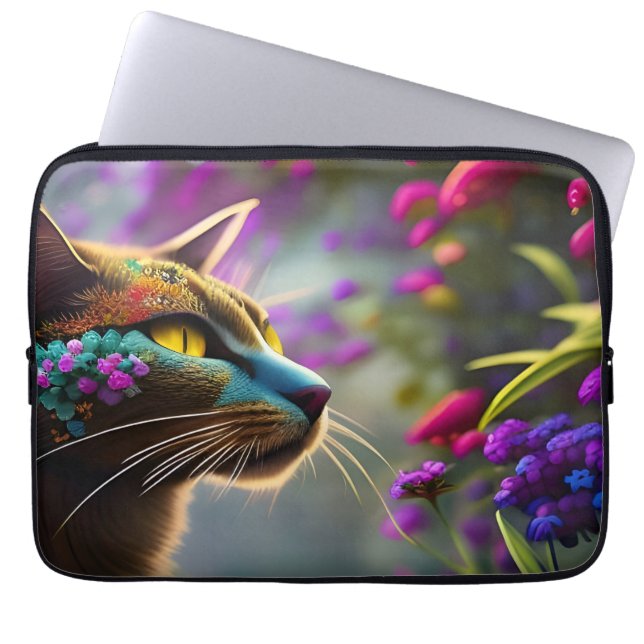 Hübsch Fantasy Blume Cat Laptopschutzhülle (Vorderseite)