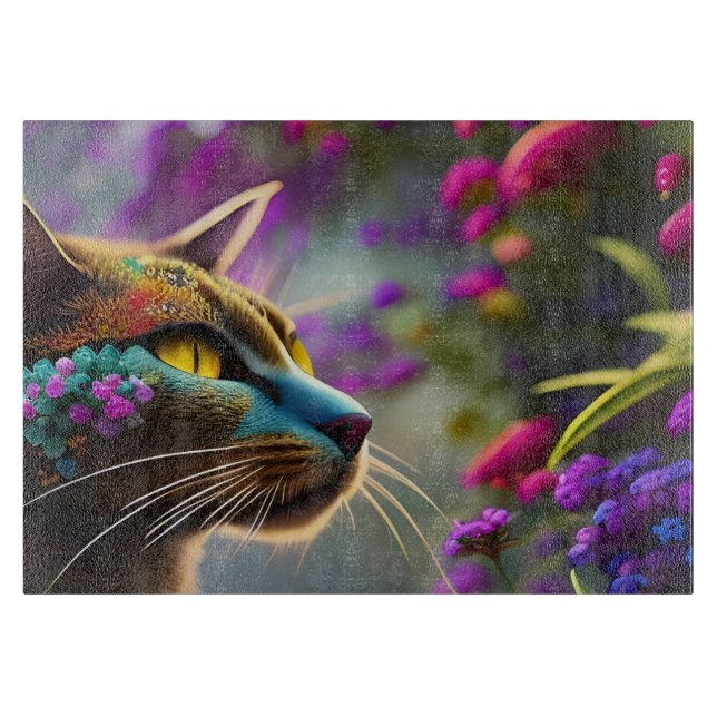 Hübsch Fantasy Blume Cat Schneidebrett (Vorderseite)